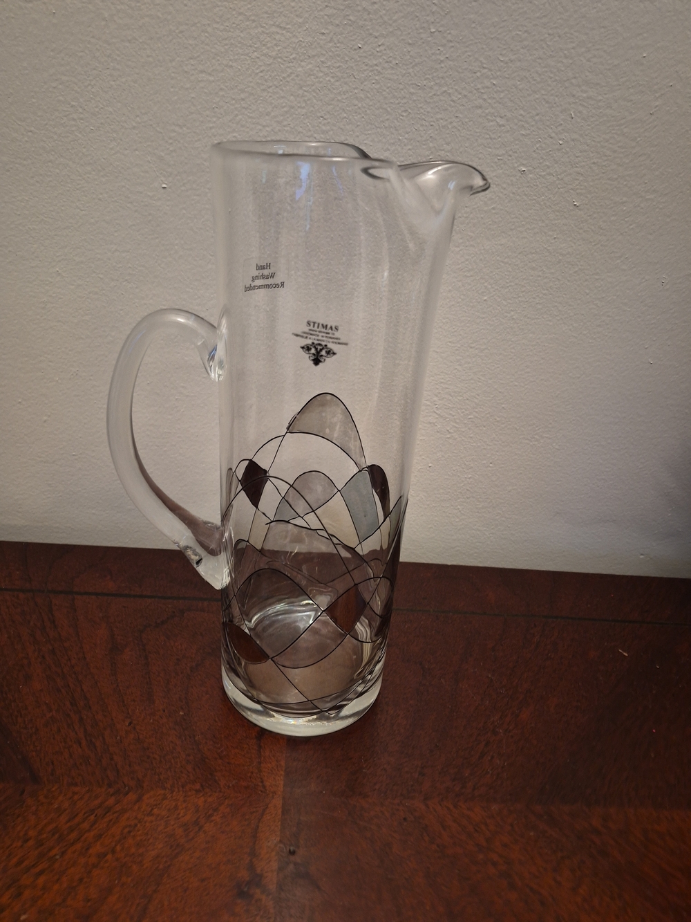 Clear‎ Glass Pitcher with Brown Swirl Design